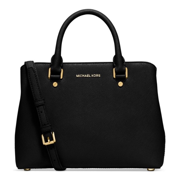 Michael Kors Handbags - Michael Kors Savannah Medium Satchel Bag Black Saffiano Leather
